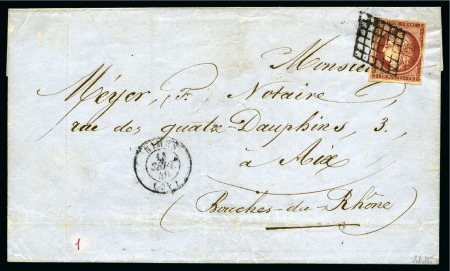 1849 1F carmin foncé sur lettre de Nimes 13.09.49