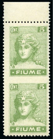 ITALY - FIUME 1919 5C paper type C in vertical pair IMPERFORATE INBETWEEN