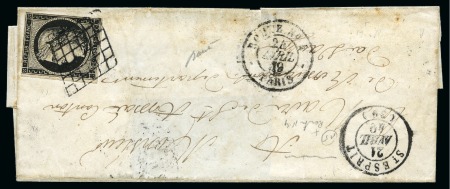 Stamp of France 1849 20c noir, touché, sur lettre , rare cachet Paris