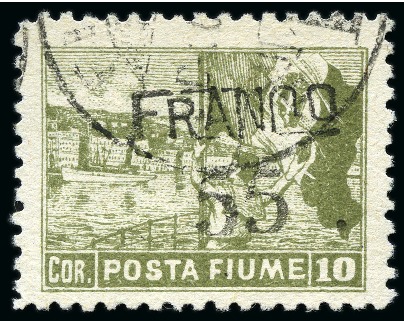 ITALY - FIUME 1919 'FRANCO' surcharges 10Cor, rare perf.10 1/2