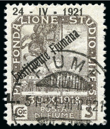 ITALY - FIUME 1921 Costituente Fiumana 3L with ERROR: shifted C in Costituente, used