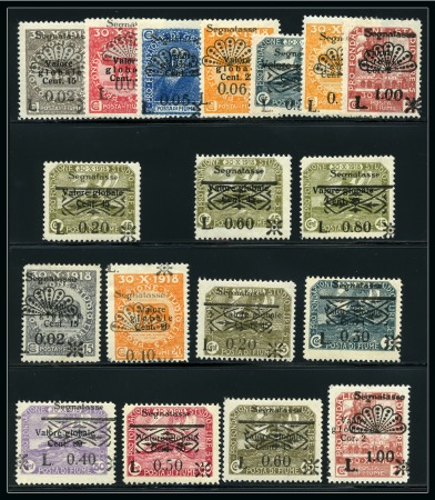 ITALY - FIUME: 1921 Postage dues: Group of the surcharges on the valore globale surcharges