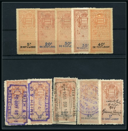 Stamp of Colonies françaises » Monaco 1890-1910, Petit groupe de timbres fiscaux de Monaco, 5 neuf et 5 obl., la plupart TB, rarement proposé