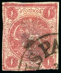 1876 One kran carmine, attractive used assembly of fourteen singles, showing all types present, an array of cancels, mixed to very fine, all signed Sadri (Persiphila $1'920)
