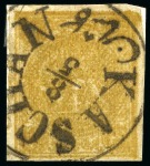 1876 Four krans yellow, attractive used assembly of eighteen singles, showing all types present, an array of cancels, papers and shades, mixed to very fine, all signed Sadri (Persiphila $6'300)