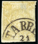 1876 Four krans yellow, attractive used assembly of eighteen singles, showing all types present, an array of cancels, papers and shades, mixed to very fine, all signed Sadri (Persiphila $6'300)