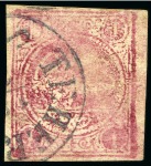 1878 One kran carmine on white paper, attractive used assembly of nine singles, showing three different types present, mixed to very fine, all signed Sadri (Persiphila $1'575)