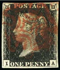 1840 1d Black pl.1b IA with fine to good margins, neat red MC