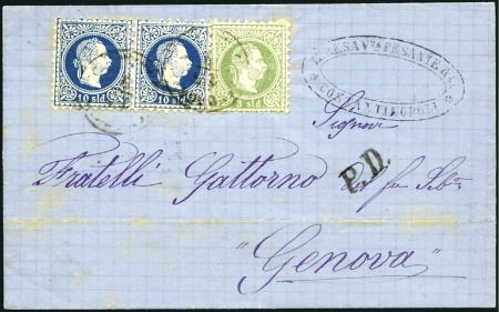 1873 Folded cover from Constantinople via Varna to