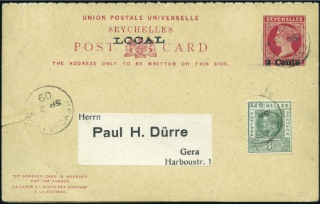 3c on 4c reply-paid postcard with "LOCAL" overprin