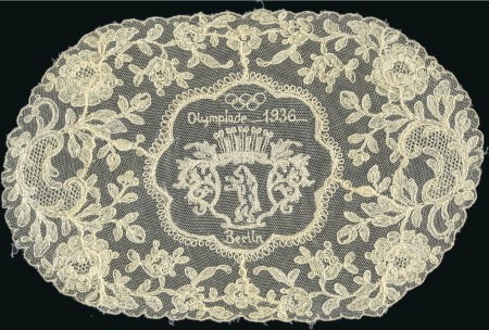 1936 Berlin. Lace doily, 280x175mm, showing crowne