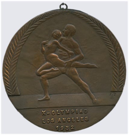 Stamp of Olympics 1932 Los Angeles: Commemorative medal, 142mm, in b