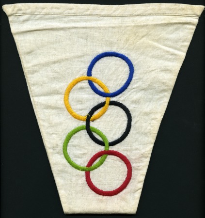 Stamp of Olympics » 1936 Berlin » Other Memorabilia 1936 Berlin. Pennant with embroidered Olympic rings
