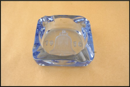 Olympic Bell ashtray, 115x115mm, blue opaque glass