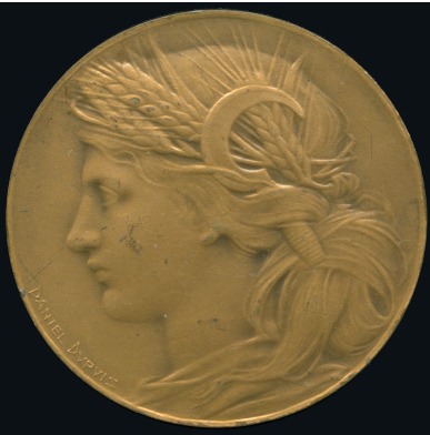 Stamp of France 1900 Paris Exposition souvenir medal, 32mm, bronze