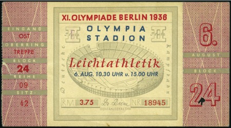 1936 Berlin. Track & Field ticket, 126x70mm, 6th A