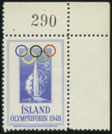 1948 London Iceland Olympic vignette imperf. punch