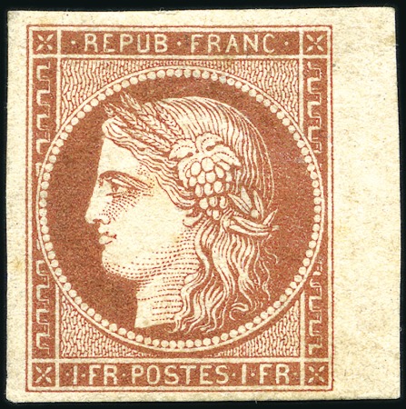 Stamp of France SUPERB MARGINAL EXAMPLE OF THE 1F DEEP VERMILION
