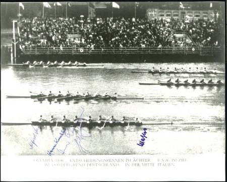 Stamp of Olympics 1936 Berlin. Men's Rowing Eights enlarged photo on