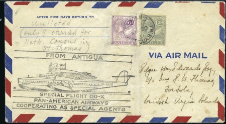 Stamp of Antigua & Barbuda Antiqua 1931 Do-X flight cover to St. Thomas (9 flown)
