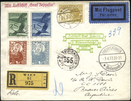 Stamp of Austria 1933 Graf Zeppelin 2nd South America Flight reg'd 