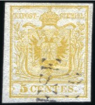 1850-57 5c Lemon Yellow, scarce shade of the first