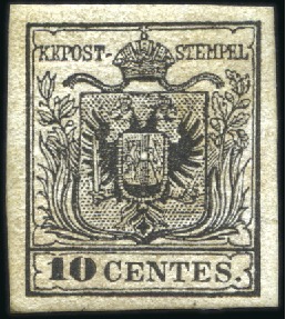 Stamp of Italian States » Lombardy Venetia 1852 10c Black on machine-made paper, exceptional 