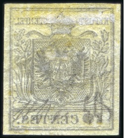 Stamp of Italian States » Lombardy Venetia 1850-57 10c Black, very scarce variety showing com