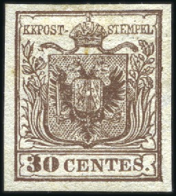 Stamp of Italian States » Lombardy Venetia 1850 30c Brown, type I, attractive unused example 