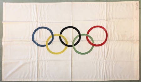 1936 Berlin. Olympic Rings flag, 135x80cm, white w