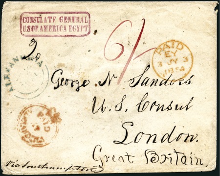 Stamp of Egypt » British Post Offices 1854 (Jun 23) Large envelope from the American Con