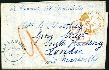 Stamp of Egypt » British Post Offices 1857 (Jul 22) Entire from Alexandria to London, wi