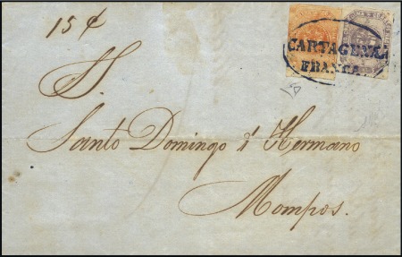Stamp of Colombia First Issue Two-Colour Franking
1860 Entire lette
