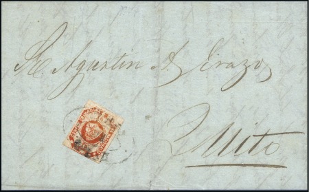 Stamp of Colombia Unique First Issue Cover to Ecuador
1859 Folded c