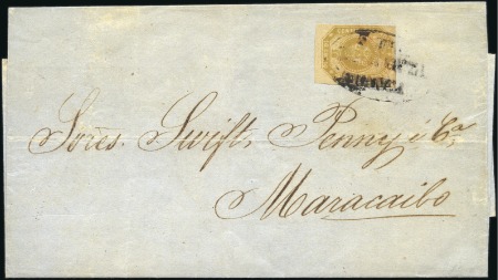 Stamp of Colombia 1859 Folded cover to Maracaibo in Venezuela franke