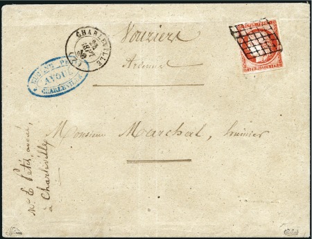 Stamp of France 1849 Superbe 1F vermillon de Sedan sur lettre de C