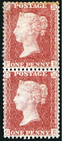 1d Red pl.45 FE/GE vert. mint og pair, FE showing 