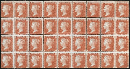 Stamp of Great Britain » 1854-70 Perforated Line Engraved 1d Red-Brown pl.25 KA/NI mint og block of 36, show