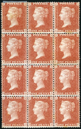 Stamp of Great Britain » 1854-70 Perforated Line Engraved 1857 1d Red pl.40 ED/HF mint block of 12, some per