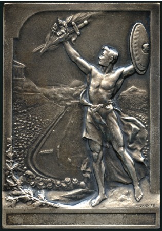 Commemorative winner's plaque, 49x70mm, silvered b