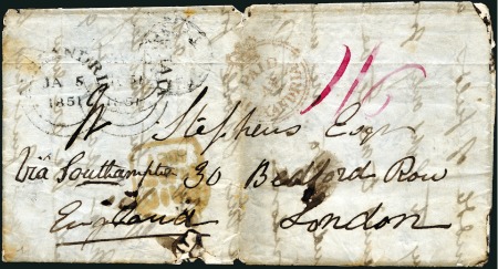 Stamp of Egypt » British Post Offices 1851 (Jan 5) Entire from Alexandria to England wit