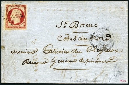 Stamp of France 1853-60 Empire ND 1F carmin sur lettre ayant conte