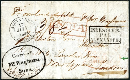 Stamp of Egypt » Private Carriers and Forwarding Agents 1838 (Jun) Folded disinfected entire from Calcutta