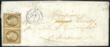 1852 10c Présidence en paire sur lettre en tarif m