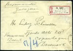 CHEFOO: 1915 Cover registered to Denmark, franked 