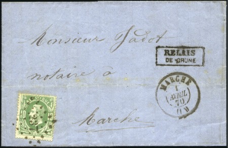 Stamp of Belgium » Belgique. 1869-83 Nouveaux types et nouvelles valeurs - Émission 10c vert obl. losange 237 sur lettre de Grunne pou