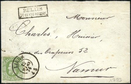 Stamp of Belgium » Belgique. 1869-83 Nouveaux types et nouvelles valeurs - Émission 10c vert (fente) obl. càd Liège 12.03.74 sur lettr