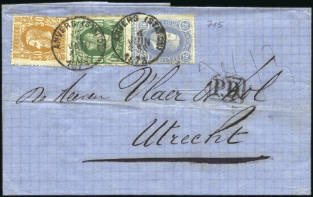 Stamp of Belgium » Belgique. 1869-83 Nouveaux types et nouvelles valeurs - Émission 10c vert +20c bleu +30c ambre sur lettre d'Anvers 
