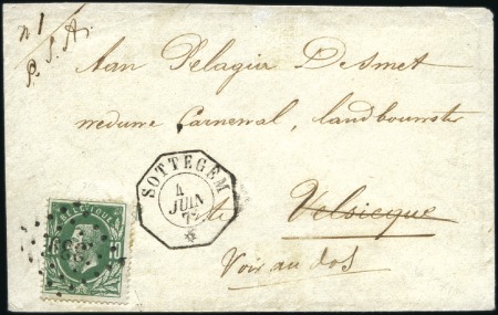 Stamp of Belgium » Belgique. 1869-83 Nouveaux types et nouvelles valeurs - Émission 10c vert obl. losange 339 sur lettre avec rare cac