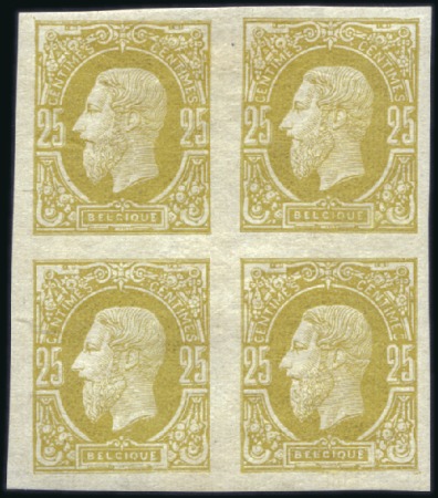 Stamp of Belgium » Belgique. 1869-83 Nouveaux types et nouvelles valeurs - Émission 25c bistre-olive, tirage de Rothschild NON DENTELÉ